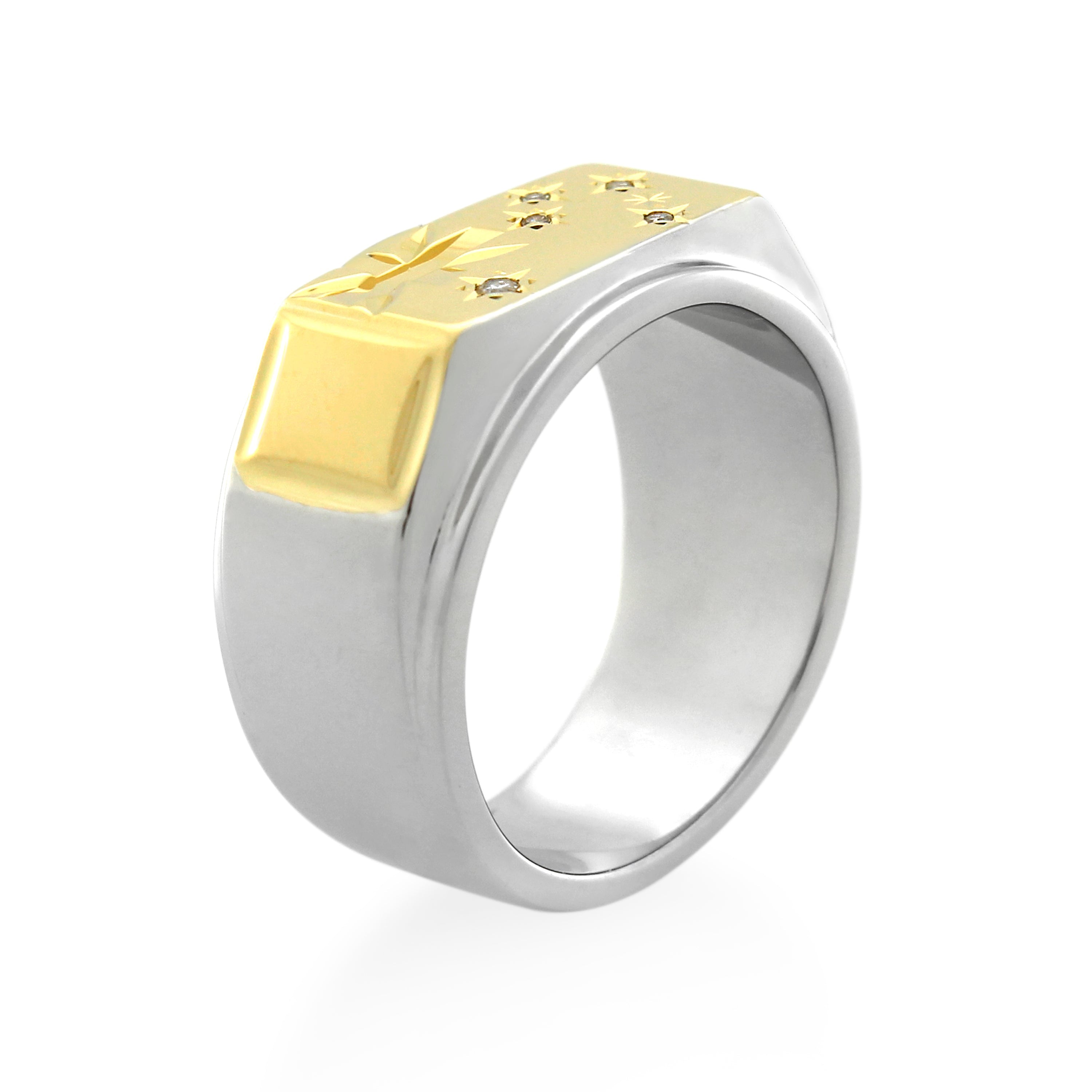 9ct Yellow Gold & Sterling Silver Diamond Set Signet Ring
