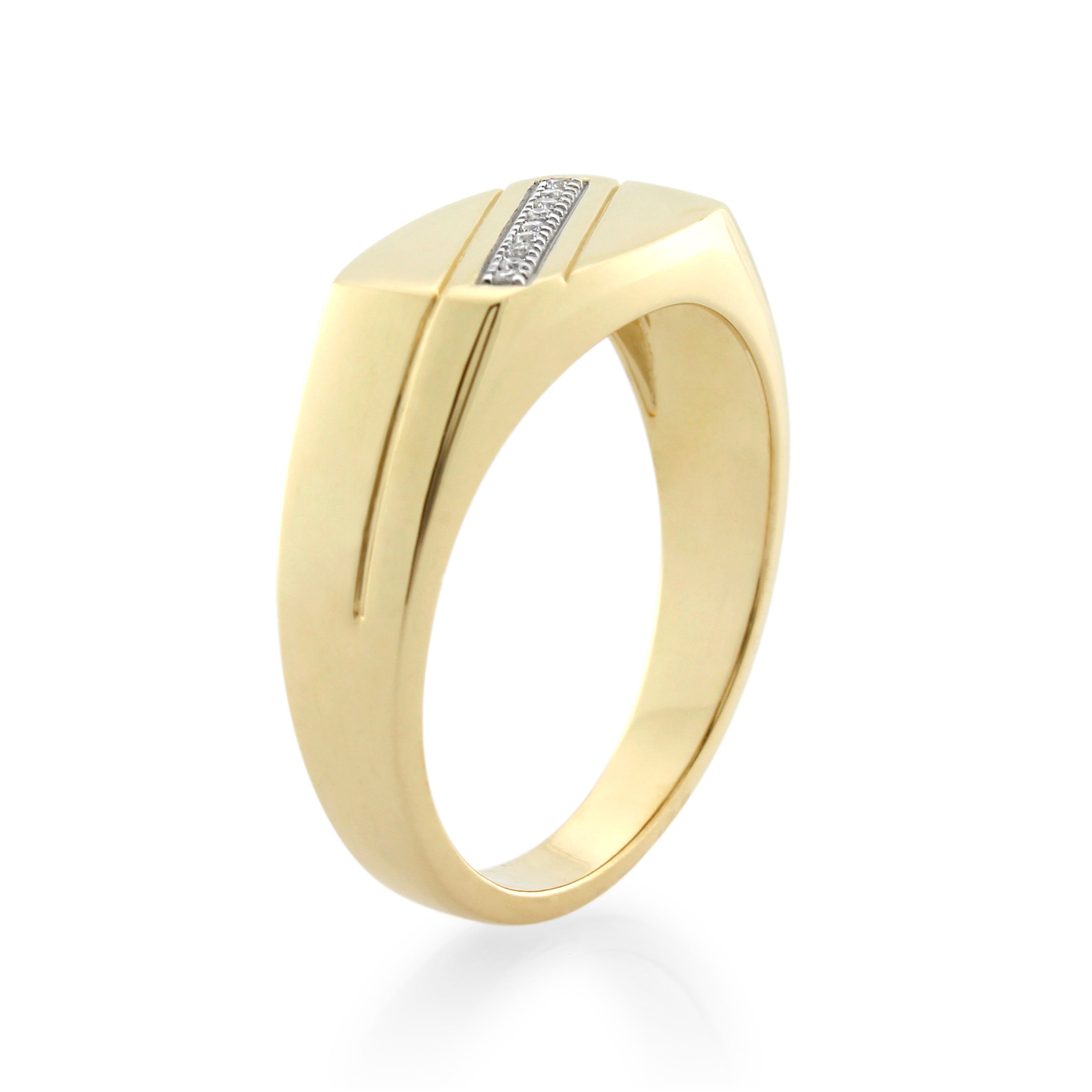 9ct Yellow Gold Diamond Gents Signet Ring