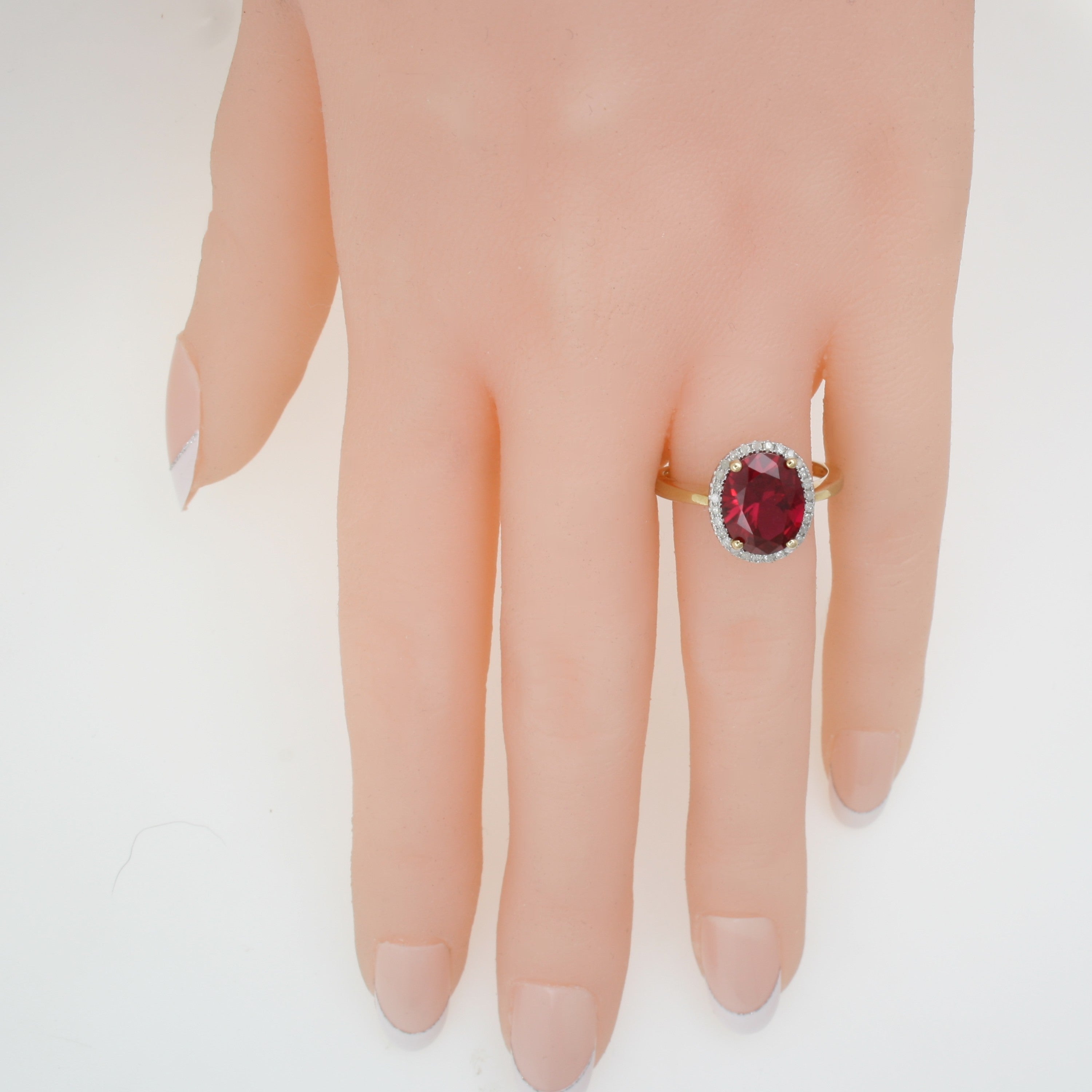 9ct Yellow Gold Synthetic Ruby & Diamond Halo Dress Ring