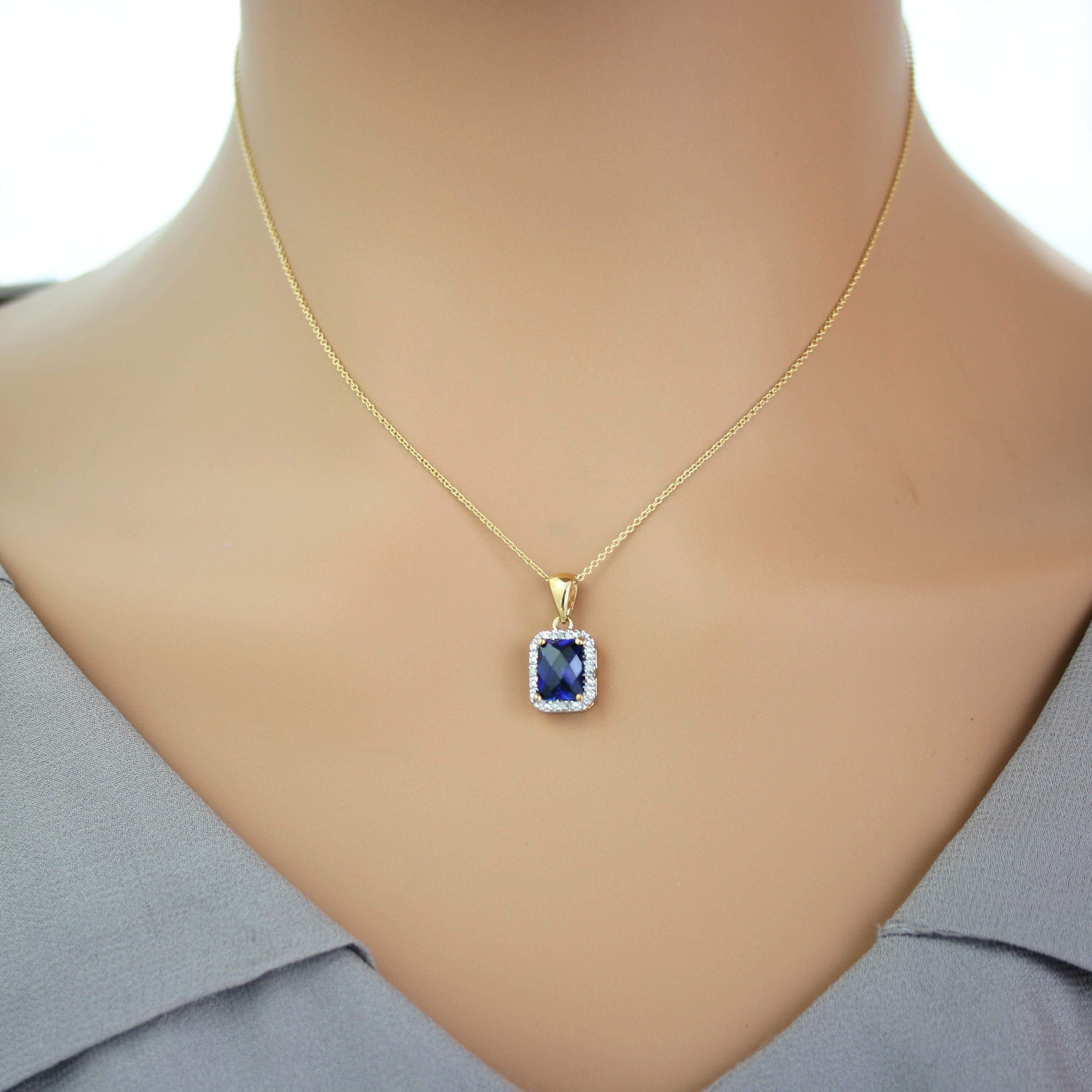 9ct Synthetic Sapphire & Diamond Pendant