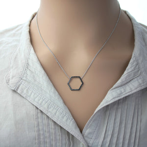 9ct White Gold Black Diamond Set Octagon Geometric Necklace
