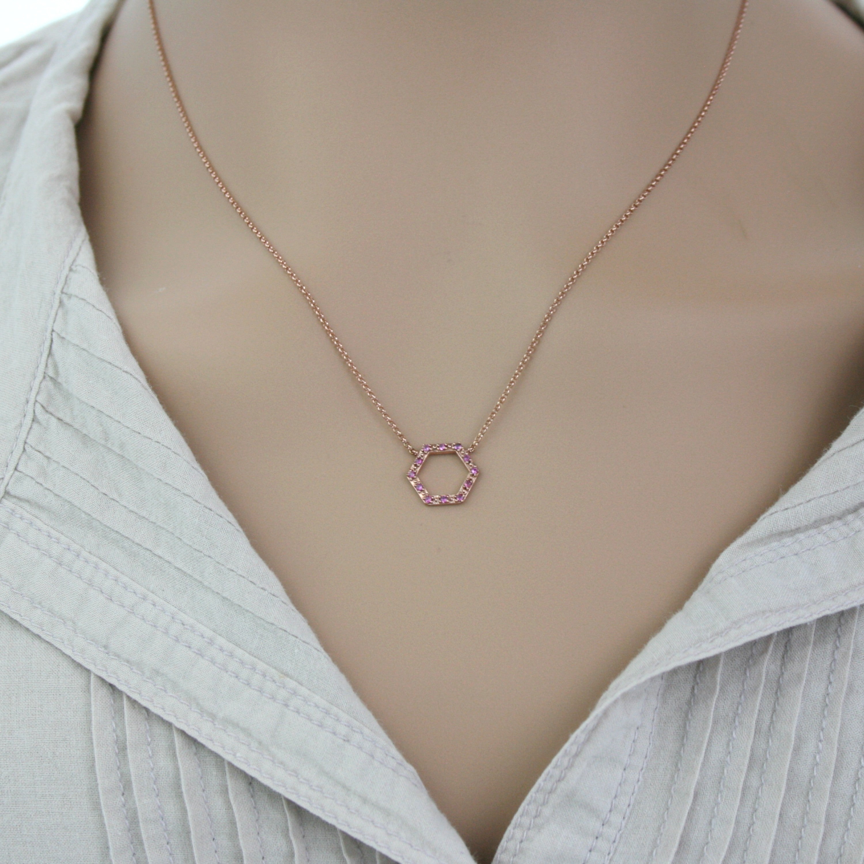 9ct Rose Gold Pink Sapphire Octagonal Necklace