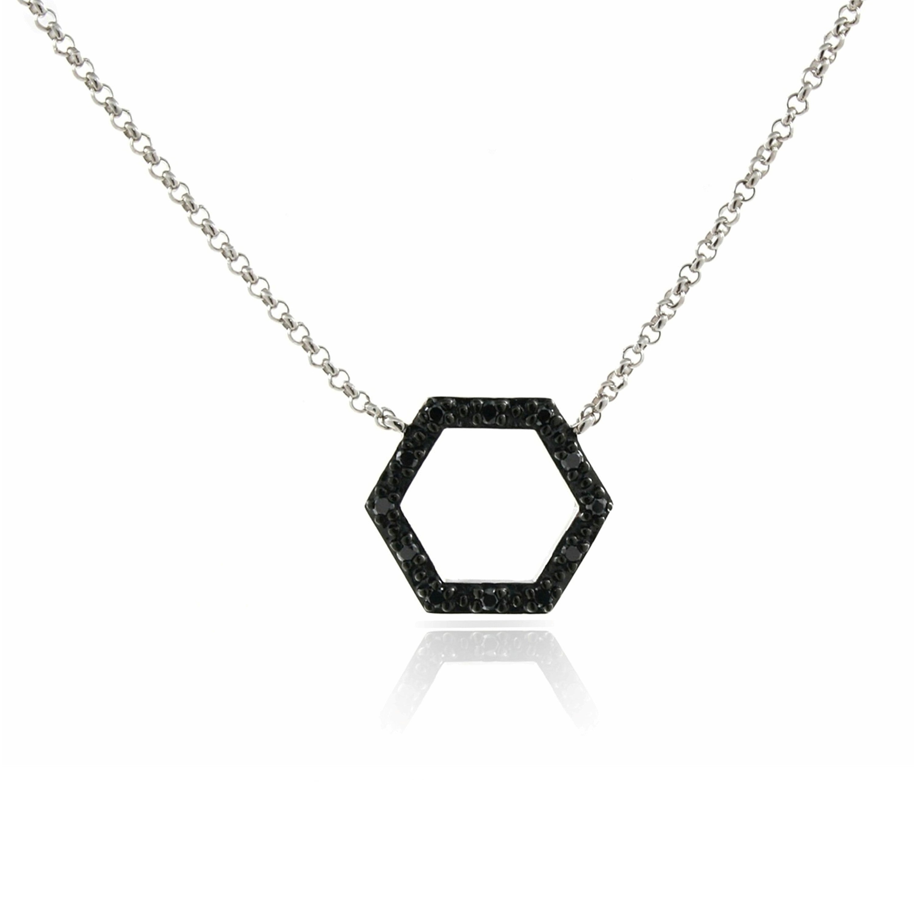 9ct White Gold Black Diamond Octagon Necklace