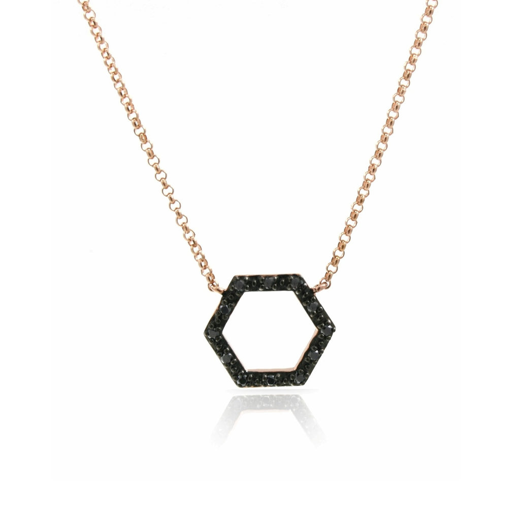 9ct Rose Gold Black Diamond Octagon Necklace