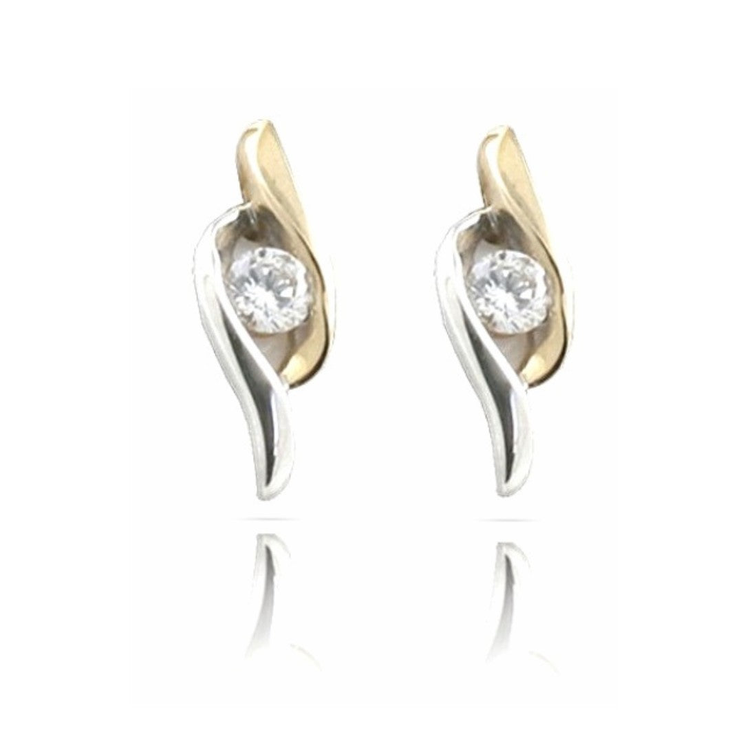 9ct White & Gold Fancy Stud Earrings with 3mm Cubic Zirconia