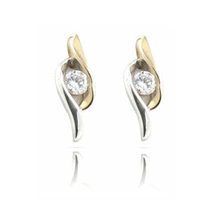 9ct White & Gold Fancy Stud Earrings with 3mm Cubic Zirconia