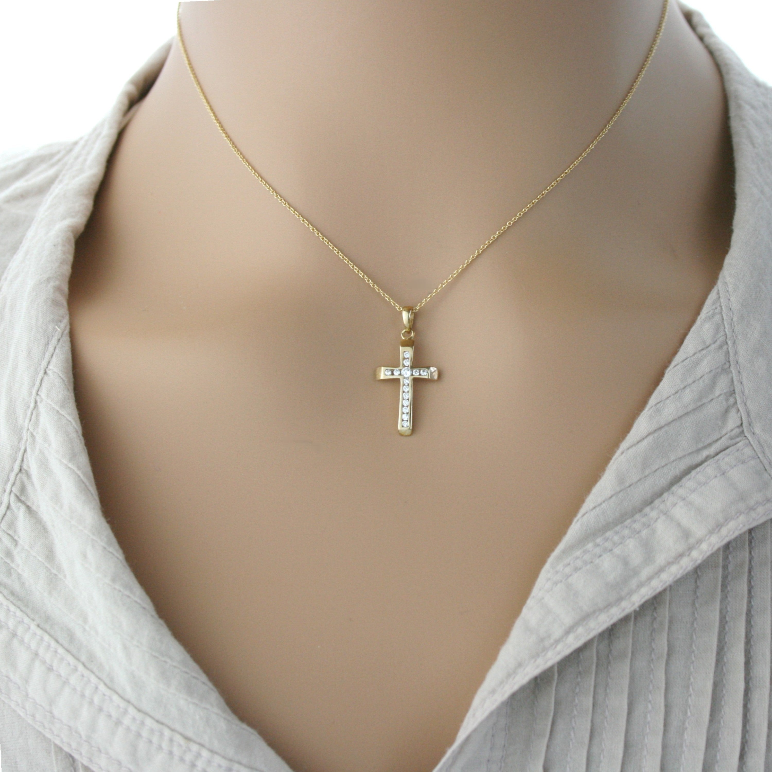 9ct Yellow Gold Cubic Zirconia Cross Pendant