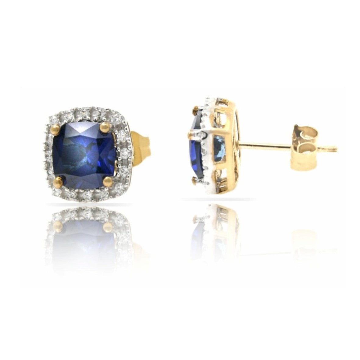 9ct Yellow Gold Cubic Zirconia & Created Sapphire Earrings