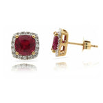 9ct Yellow Gold Cubic Zirconia & Created Ruby Earrings