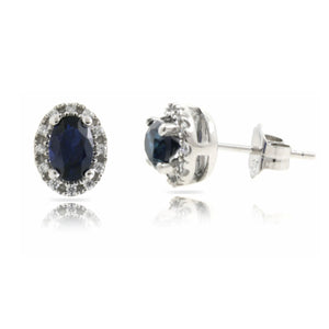 9ct White Gold Created Sapphire & Cubic Zirconia Earrings