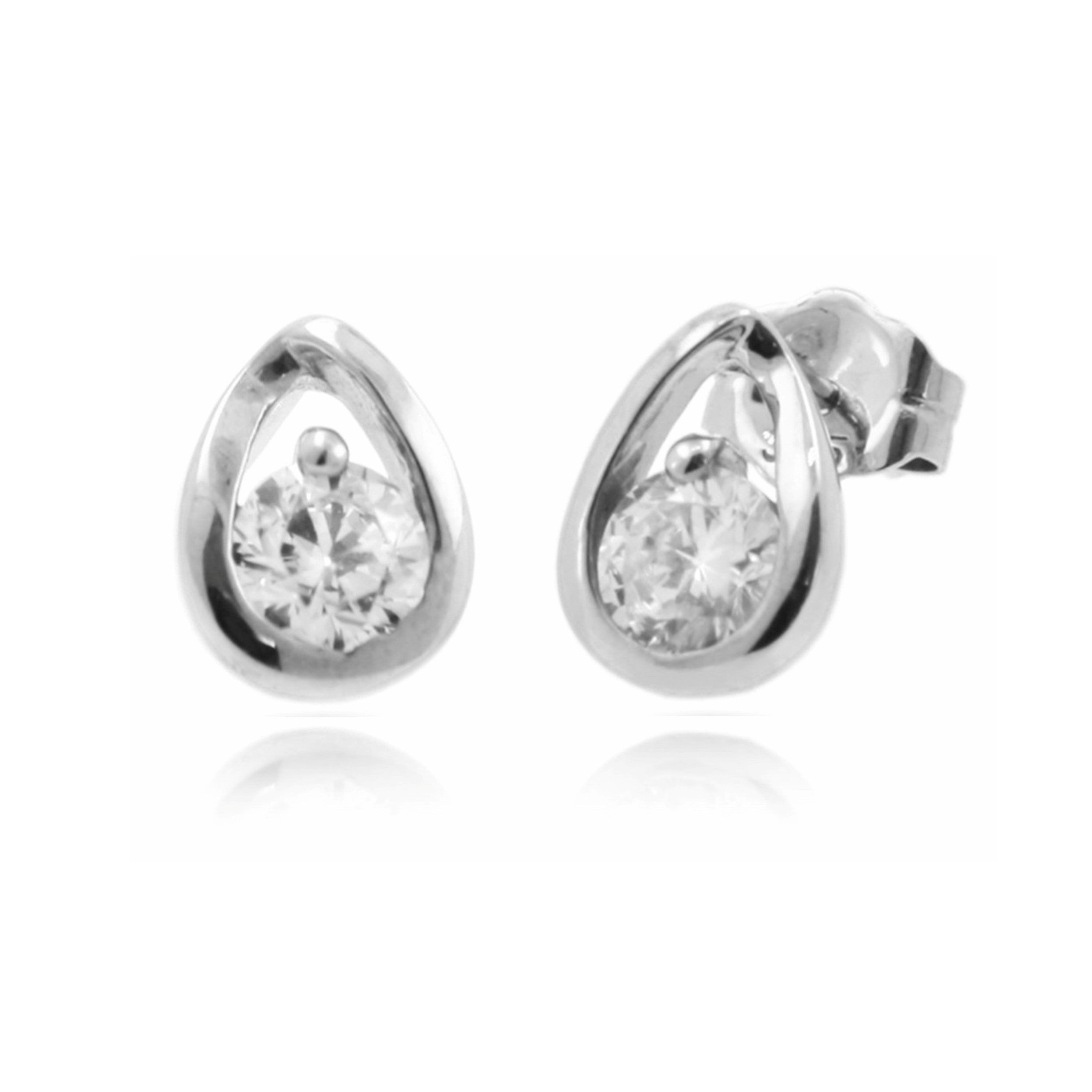 9ct White Gold Tear Drop Stud Earrings with Cubic Zirconia