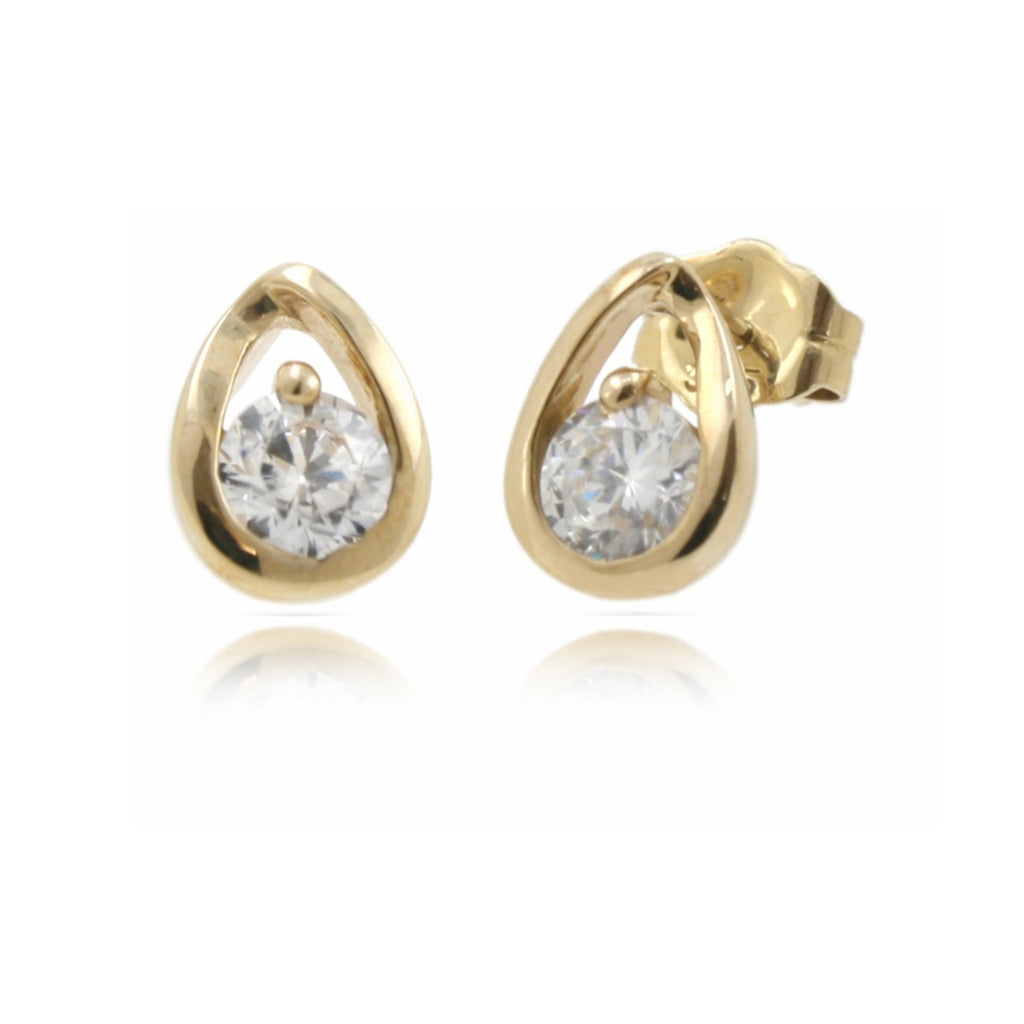 9ct Yellow Gold Tear Drop Stud Earrings with Cubic Zirconia