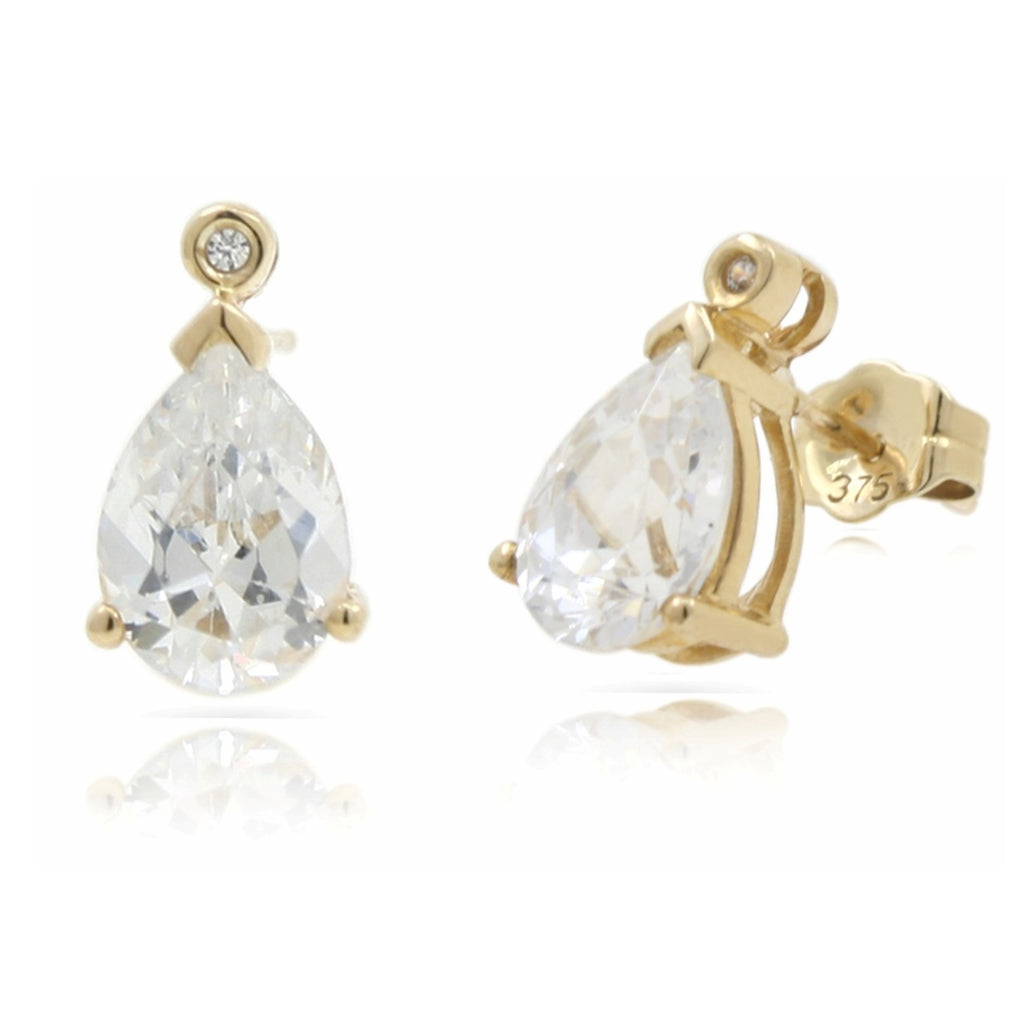 9ct Yellow Gold Pear Drop Earrings with Cubic Zirconia