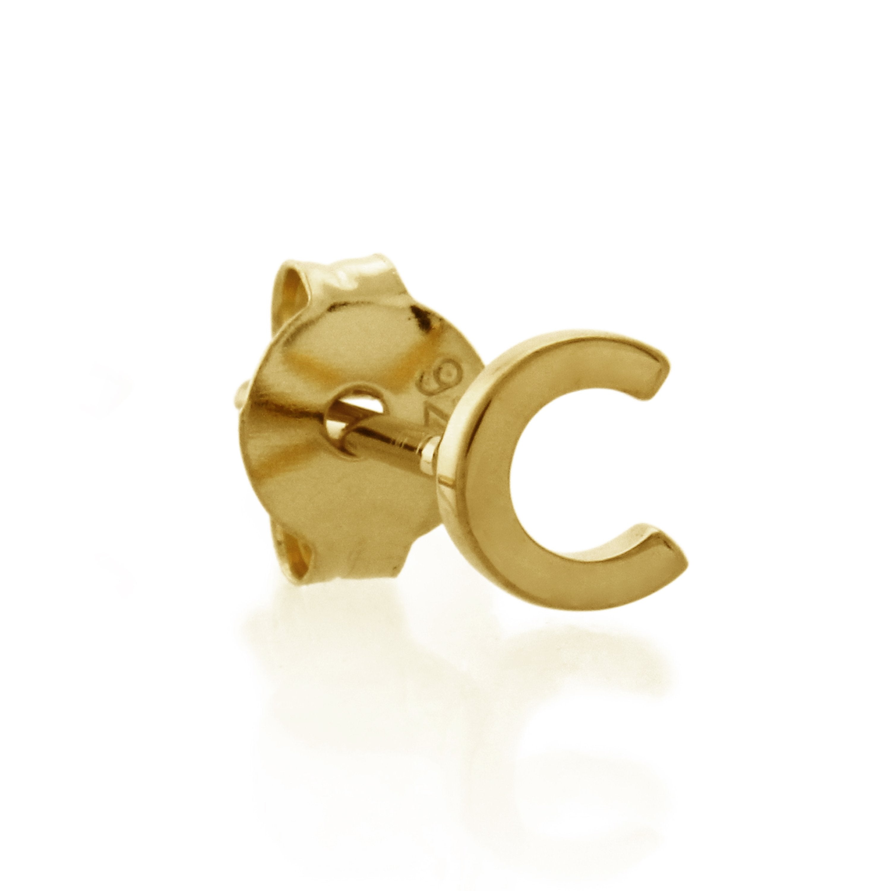 Sterling Silver Gold Plated Single Initial Stud Earring