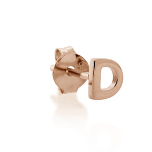 Sterling Silver Rose Gold Plated Single Initial Stud Earring