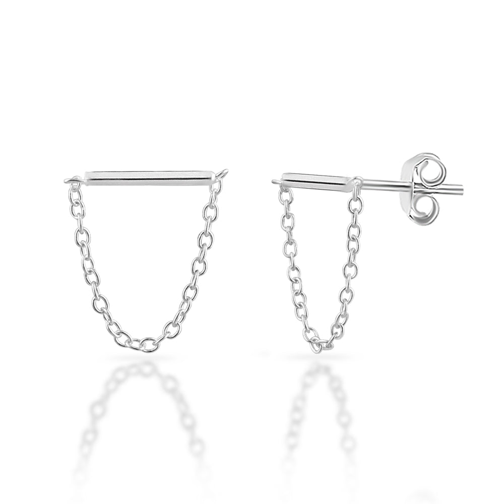 Sterling Silver Bar Chain Stud Earrings