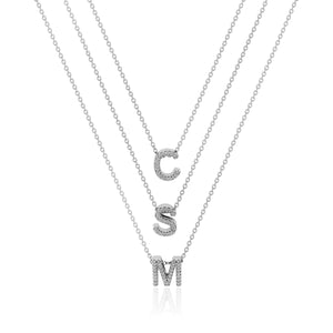 9ct White Gold 3 Layered Diamond Set Initial Necklace