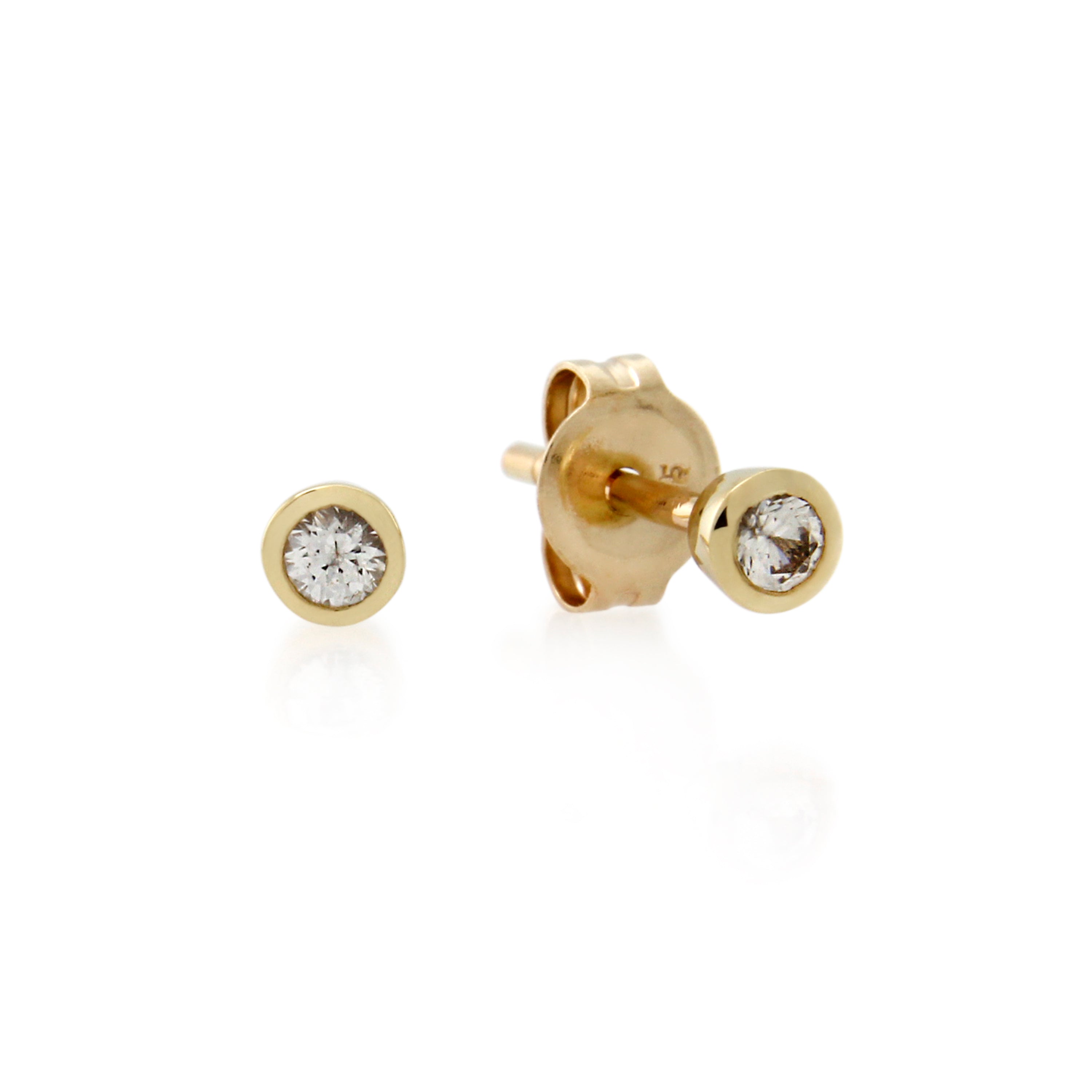 9ct Gold White Sapphire Bezel Stud Earrings