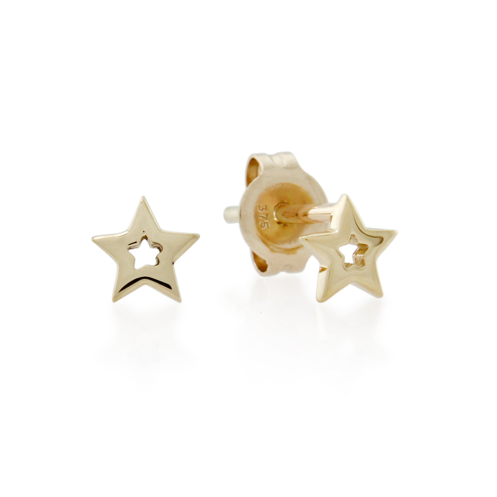9ct Gold Petite Open Star Stud Earrings