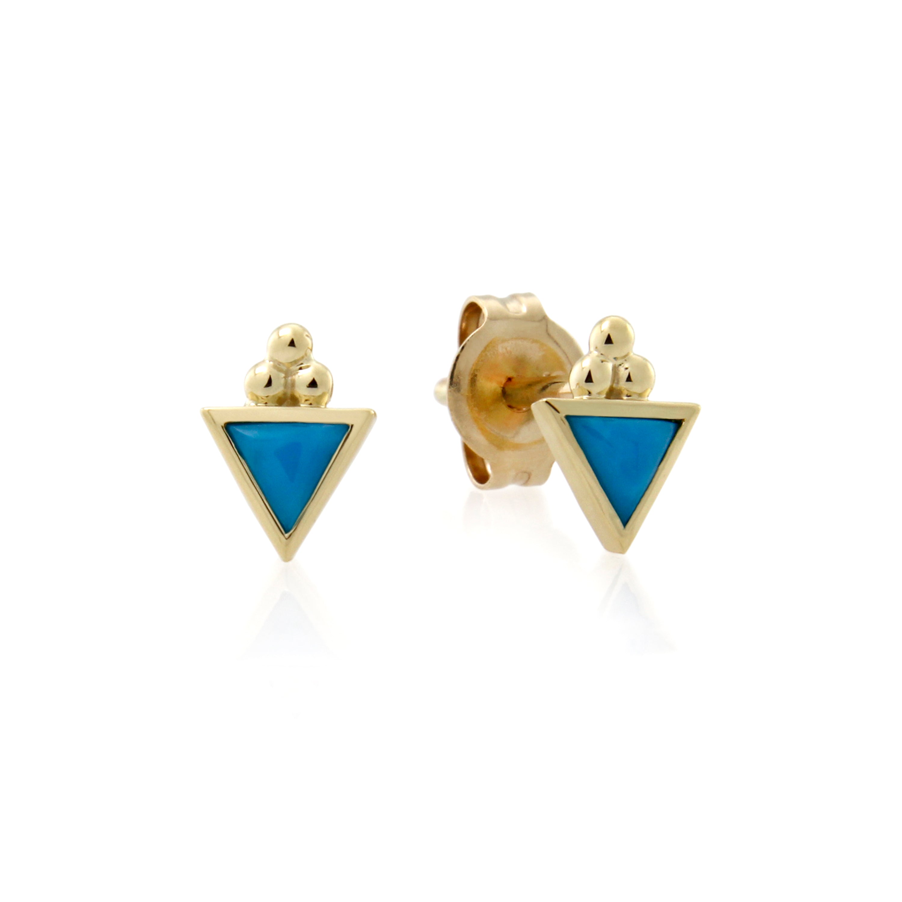 9ct Gold Turquoise Triangle Drop  Stud Earrings
