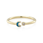 9ct Gold Turquoise & White Topaz Open Moon Ring