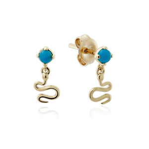 9ct Gold Turquoise Snake Drop  Stud Earrings