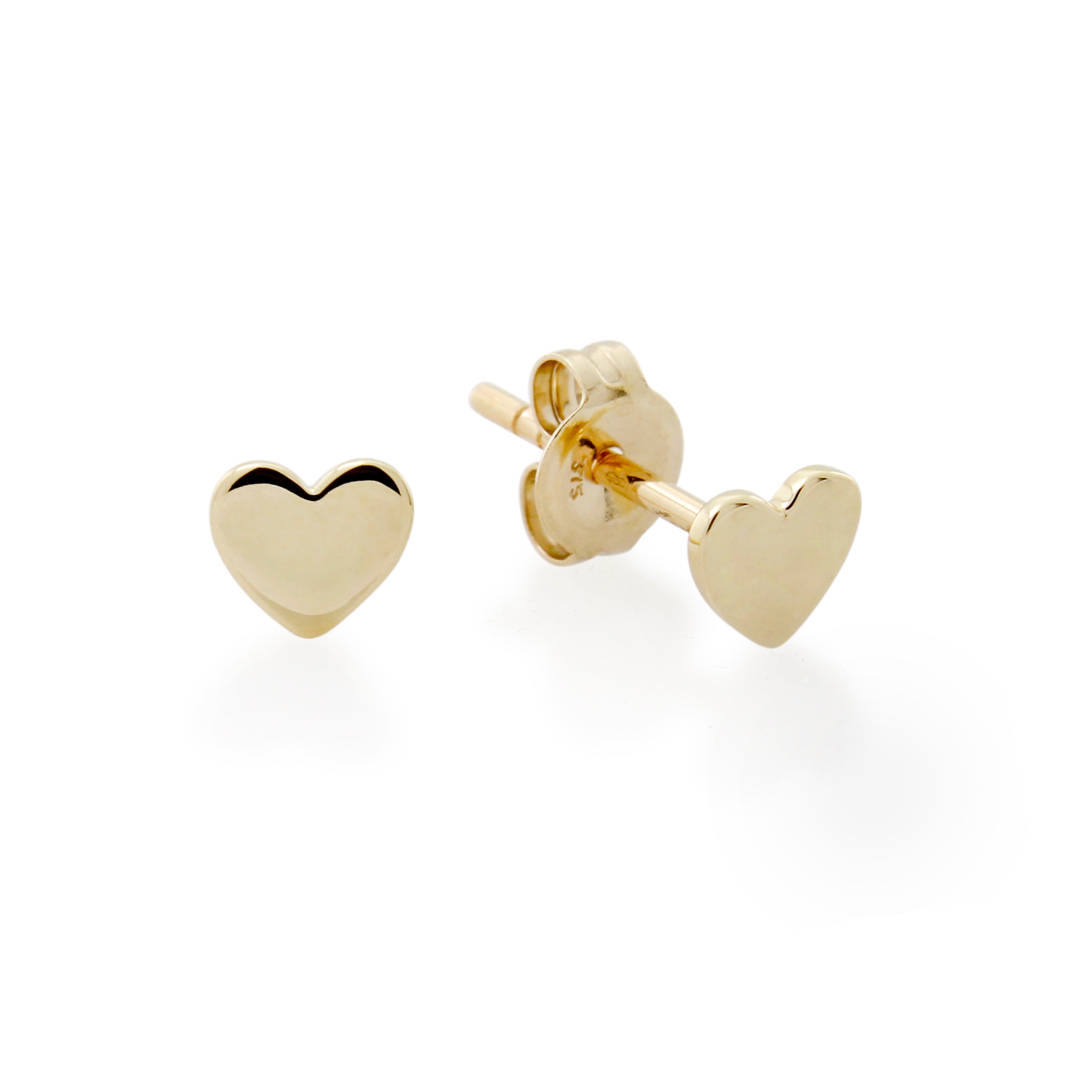 9ct Gold Flat Heart Stud Earrings