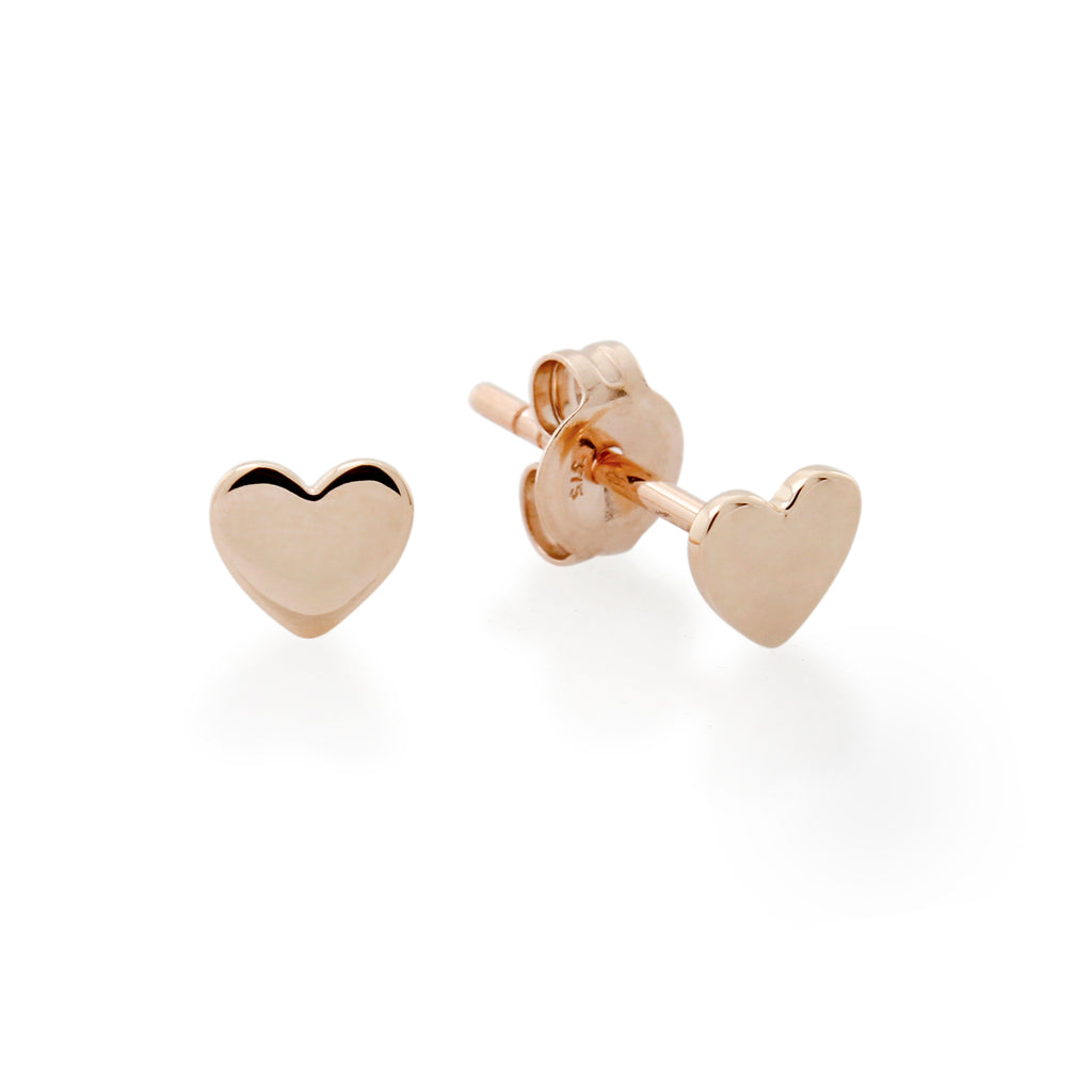 9ct Rose Gold Flat Heart Stud Earrings