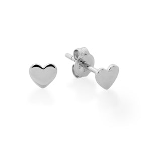 9ct White Gold Flat Heart Stud Earrings