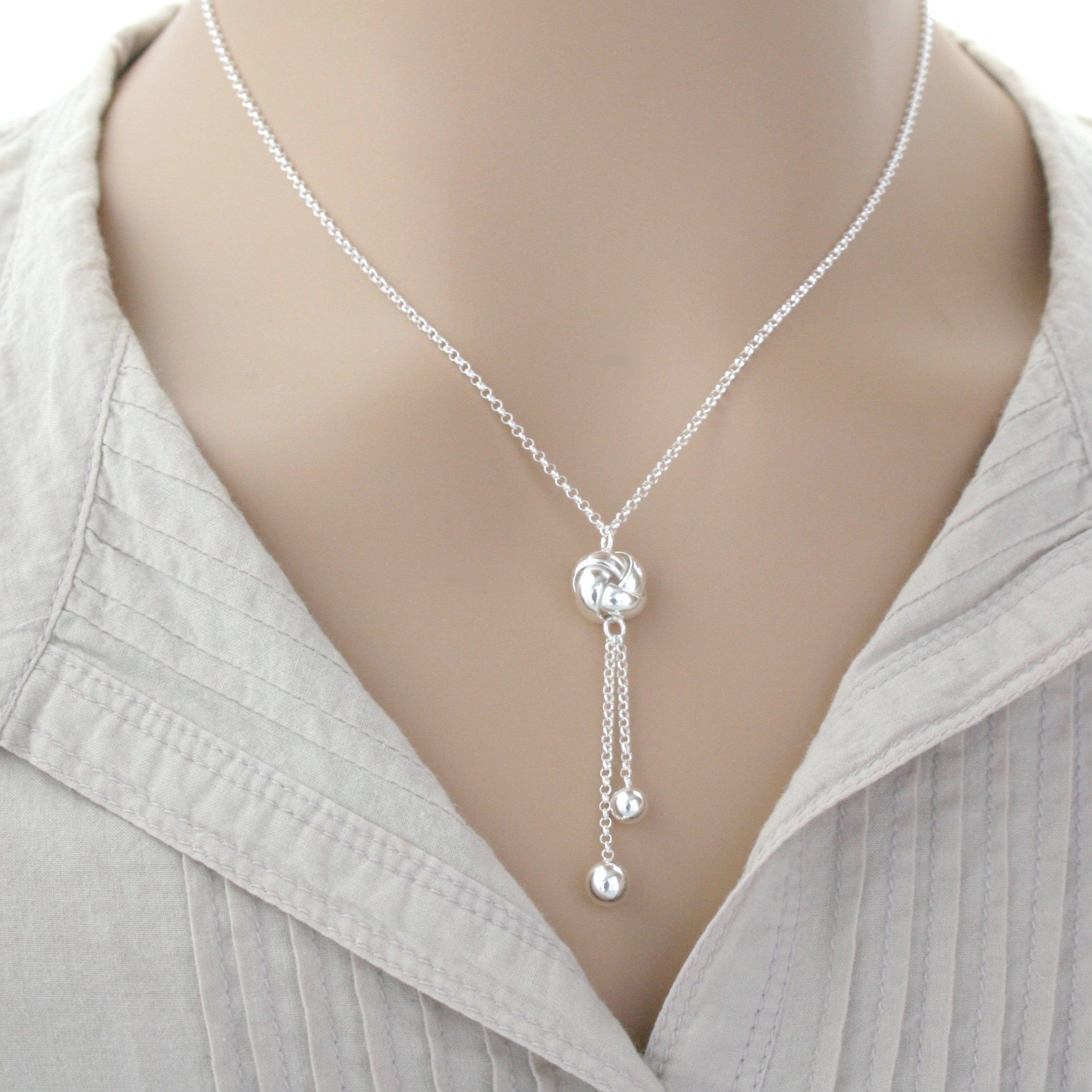 Sterling Silver Knot & Ball Drop Necklace