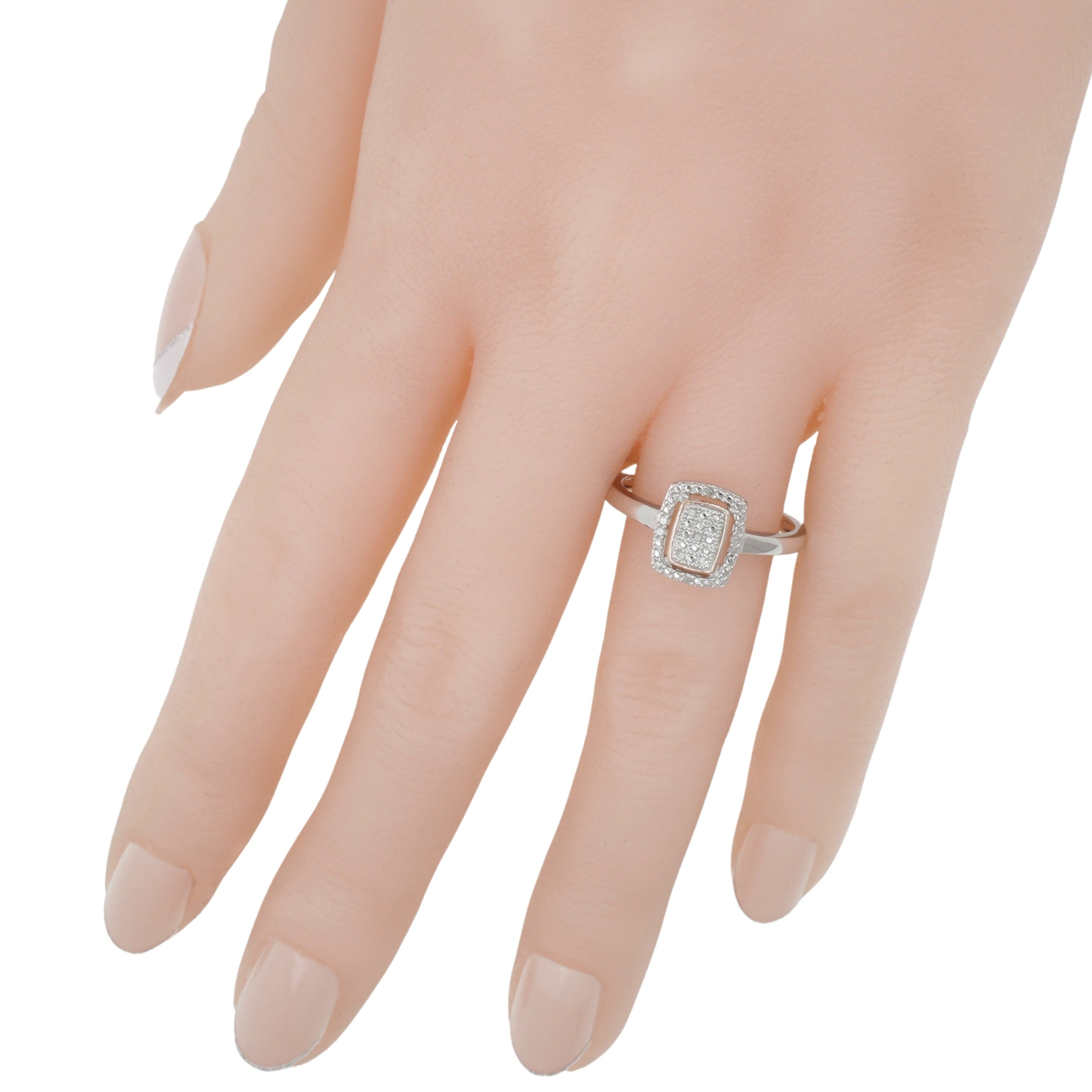 Sterling Silver & Diamond Rose Gold Plated Square Ring