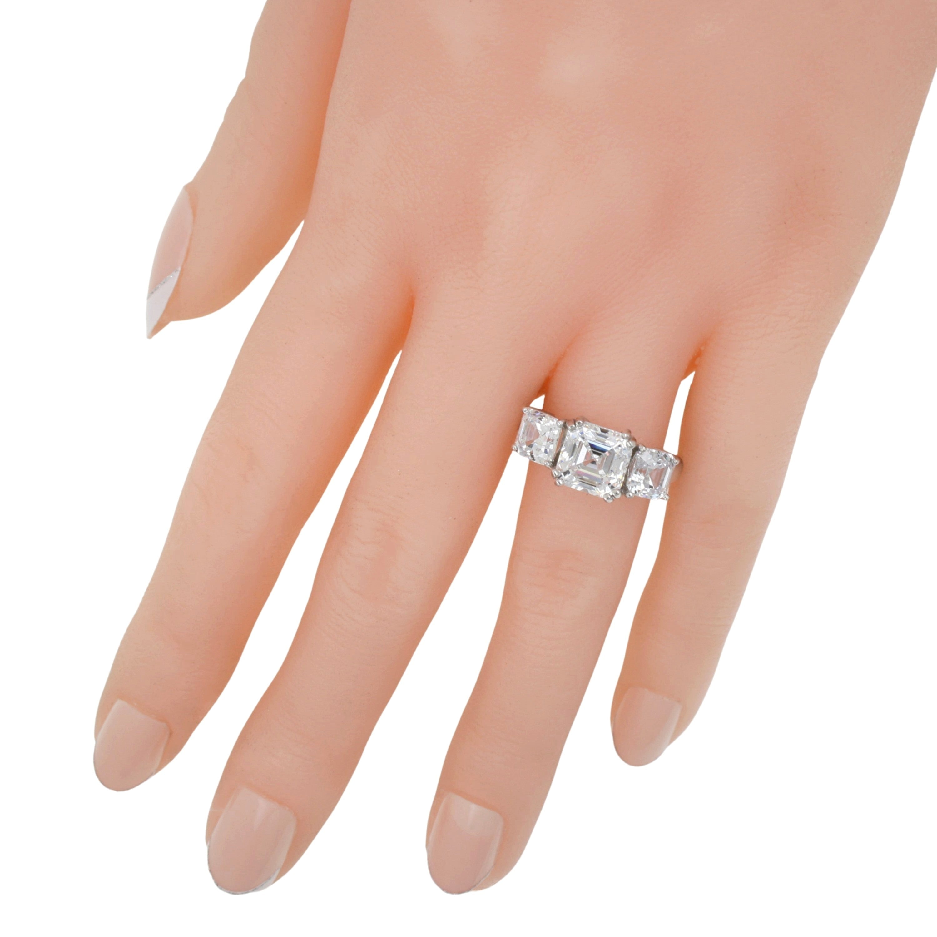 Sterling Silver & Ascher Cut White CZ Trilogy Ring