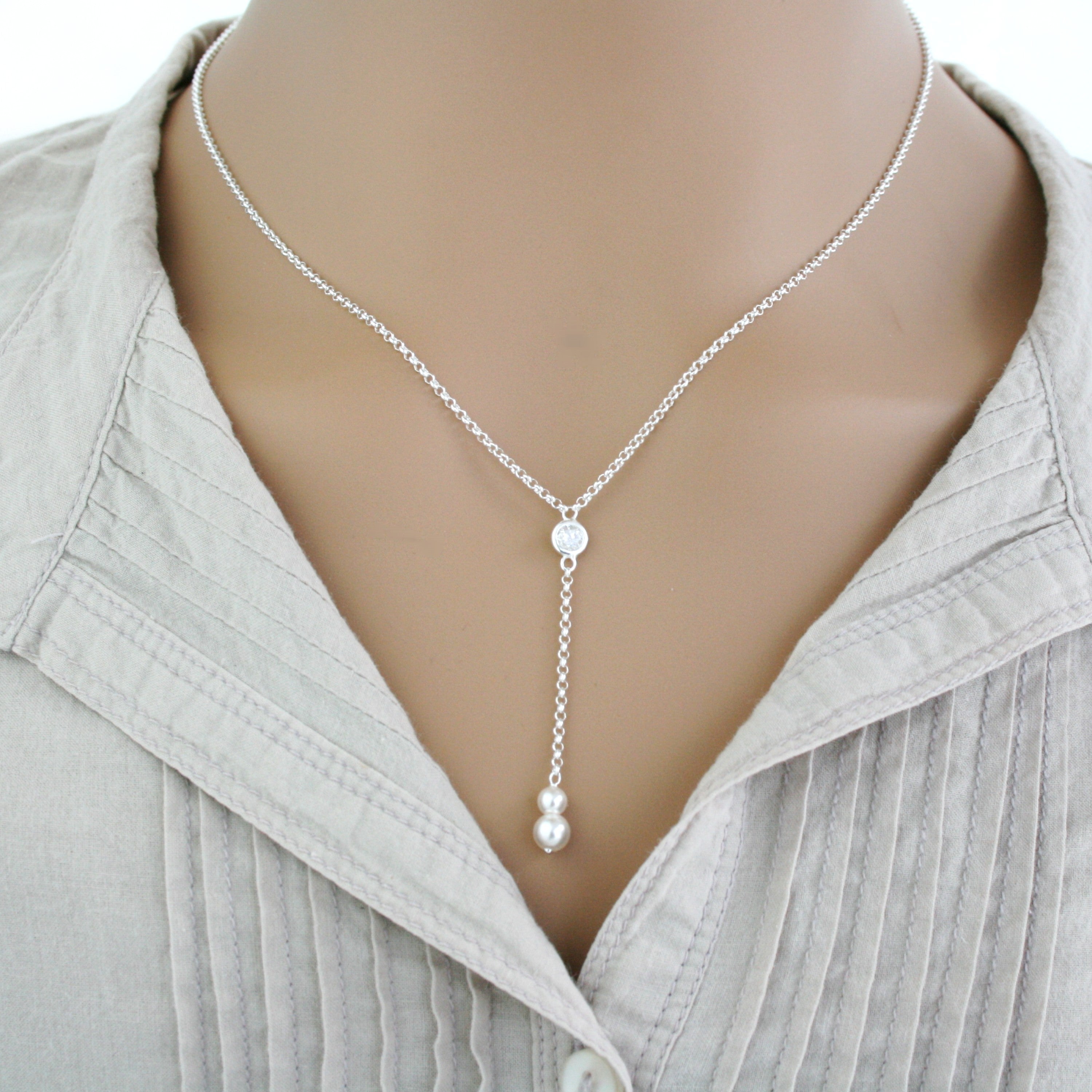 Sterling Silver  Faux Pearl Necklace