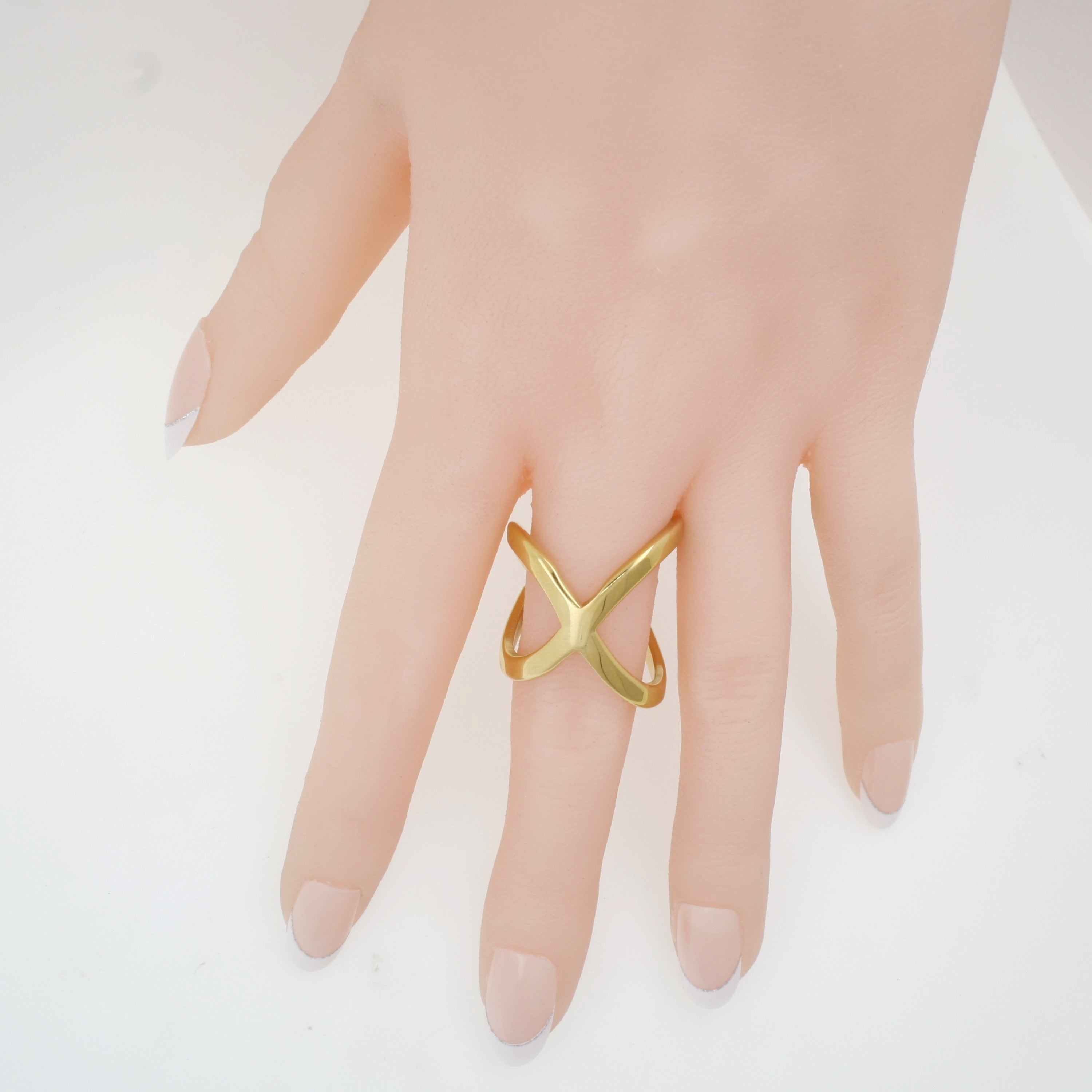 Stainless Steel Gold Tone Modern Geometric Ring
