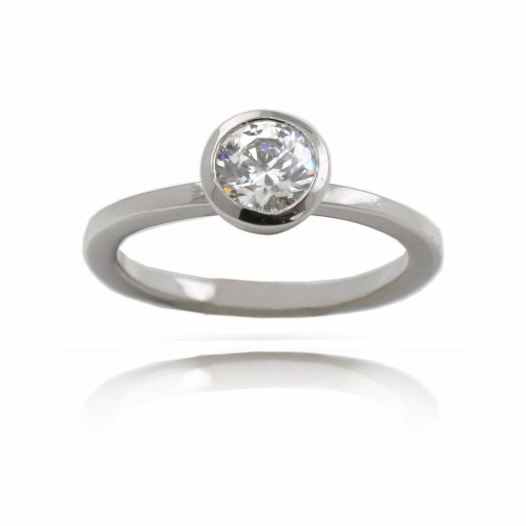 Rhodium Plated Bronze Cubic Zirconia Solitaire Ring