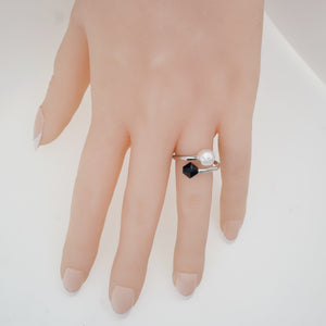 Rhodium Plated Bronze Crossover Crystal Ring