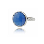 Rhodium Plated Bronze Faceted Blue Glass Ring