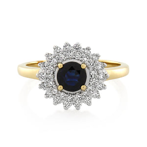 9ct Yellow Gold Sapphire & Diamond Ring