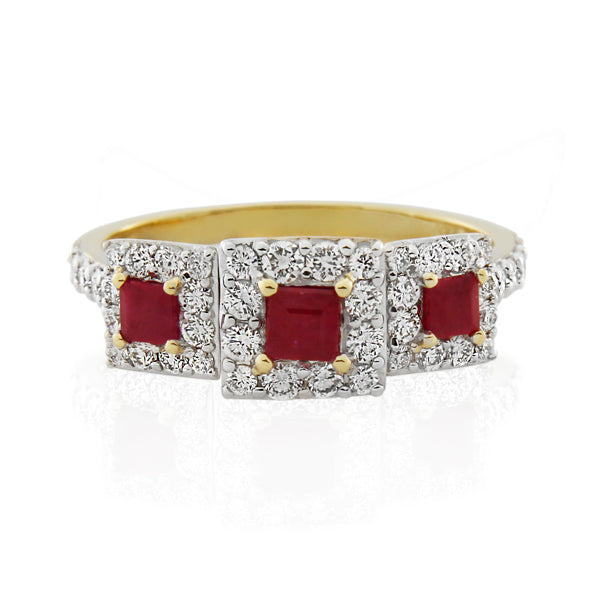 9ct Yellow Gold Natural Ruby & Diamond ring