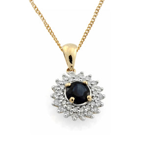 9ct Yellow Gold Sapphire & Diamond Pendant