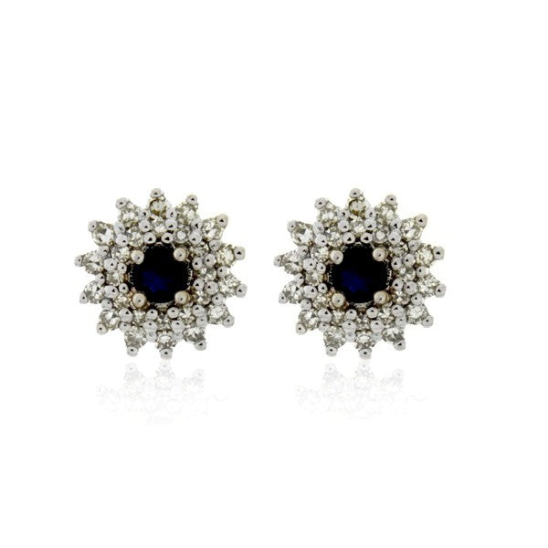 9ct White Gold Sapphire and Diamond Earrings