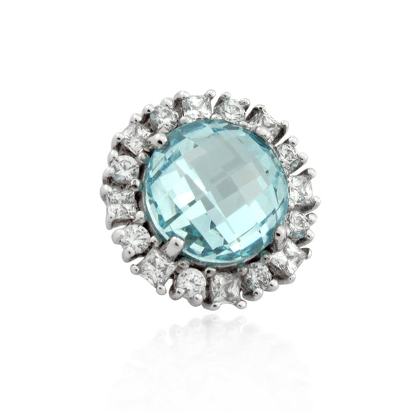 9ct White Gold Created Aquamarine and Cubic Zirconia Pendant