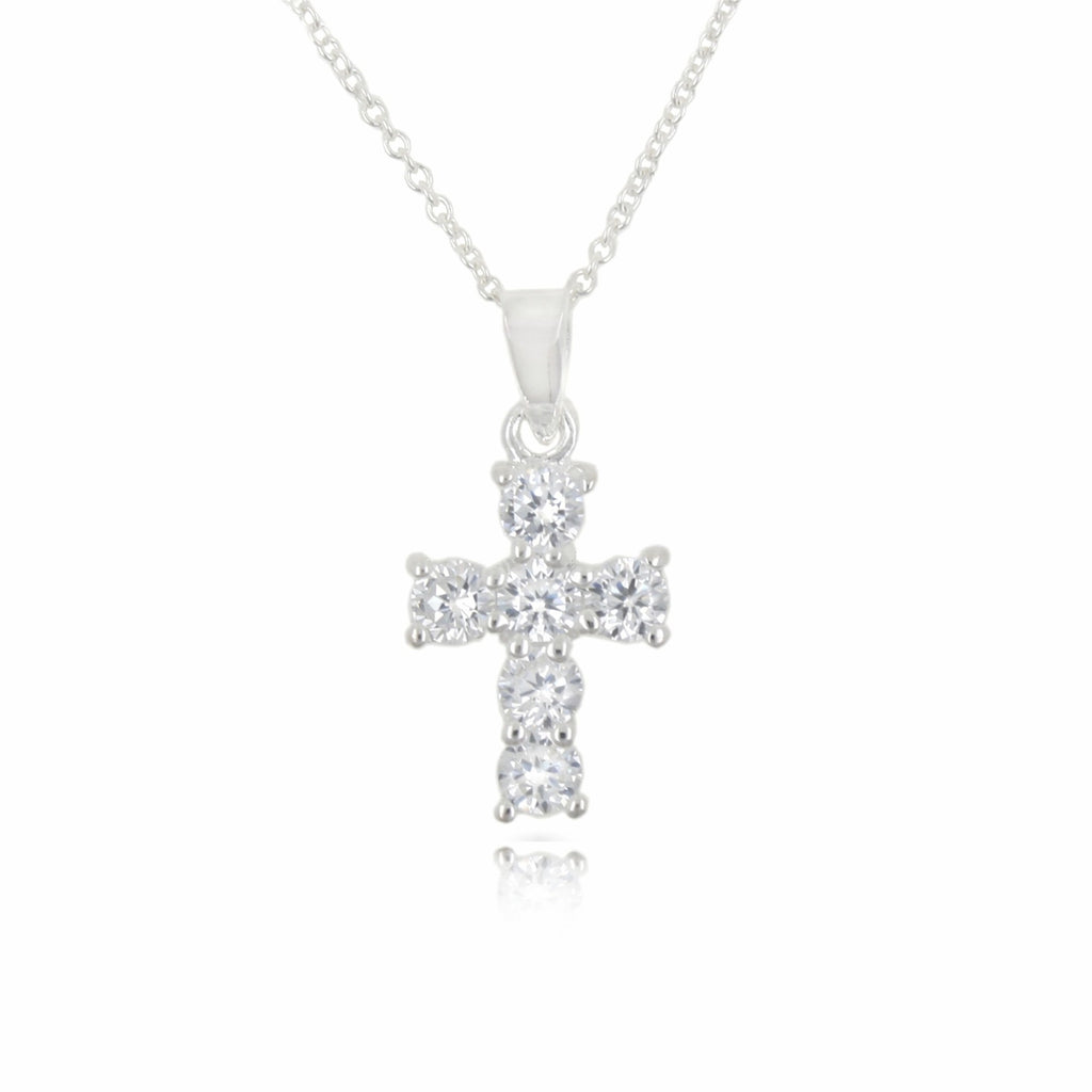 Sterling Silver Petite CZ Cross Pendant & Chain