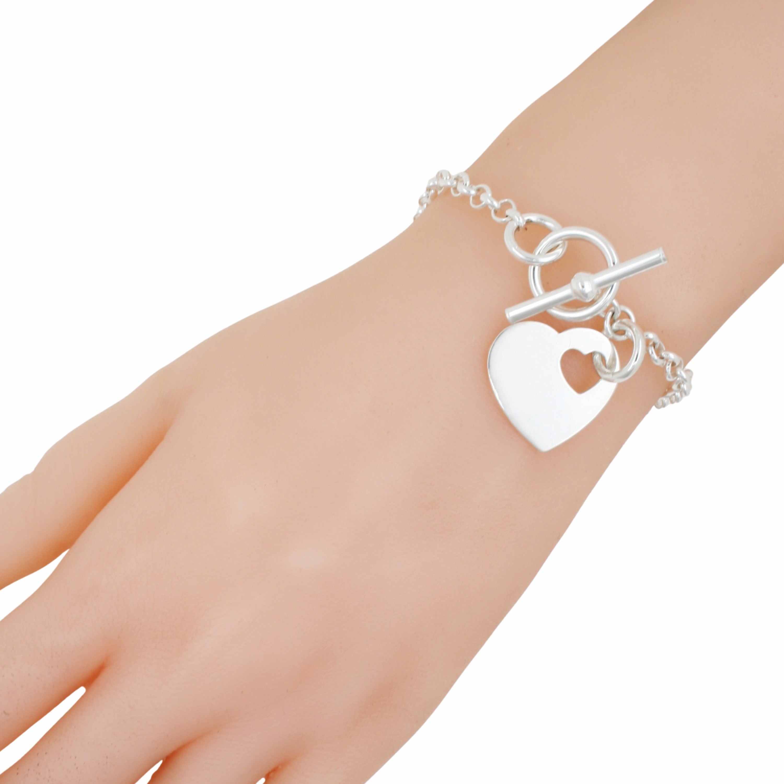 Sterling Silver Fob Heart Bracelet 19cm