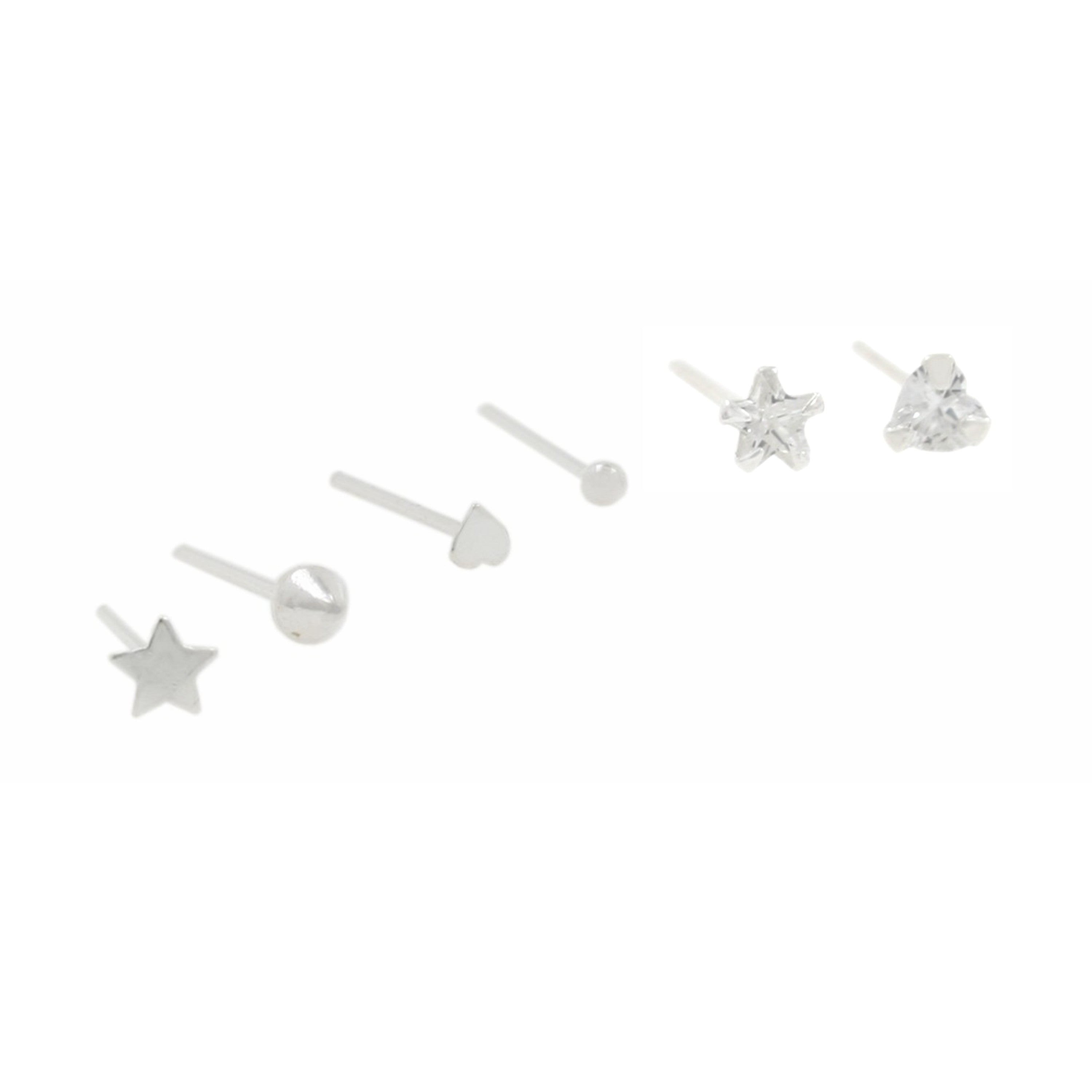 Sterling Silver Nose Stud Set of Six A