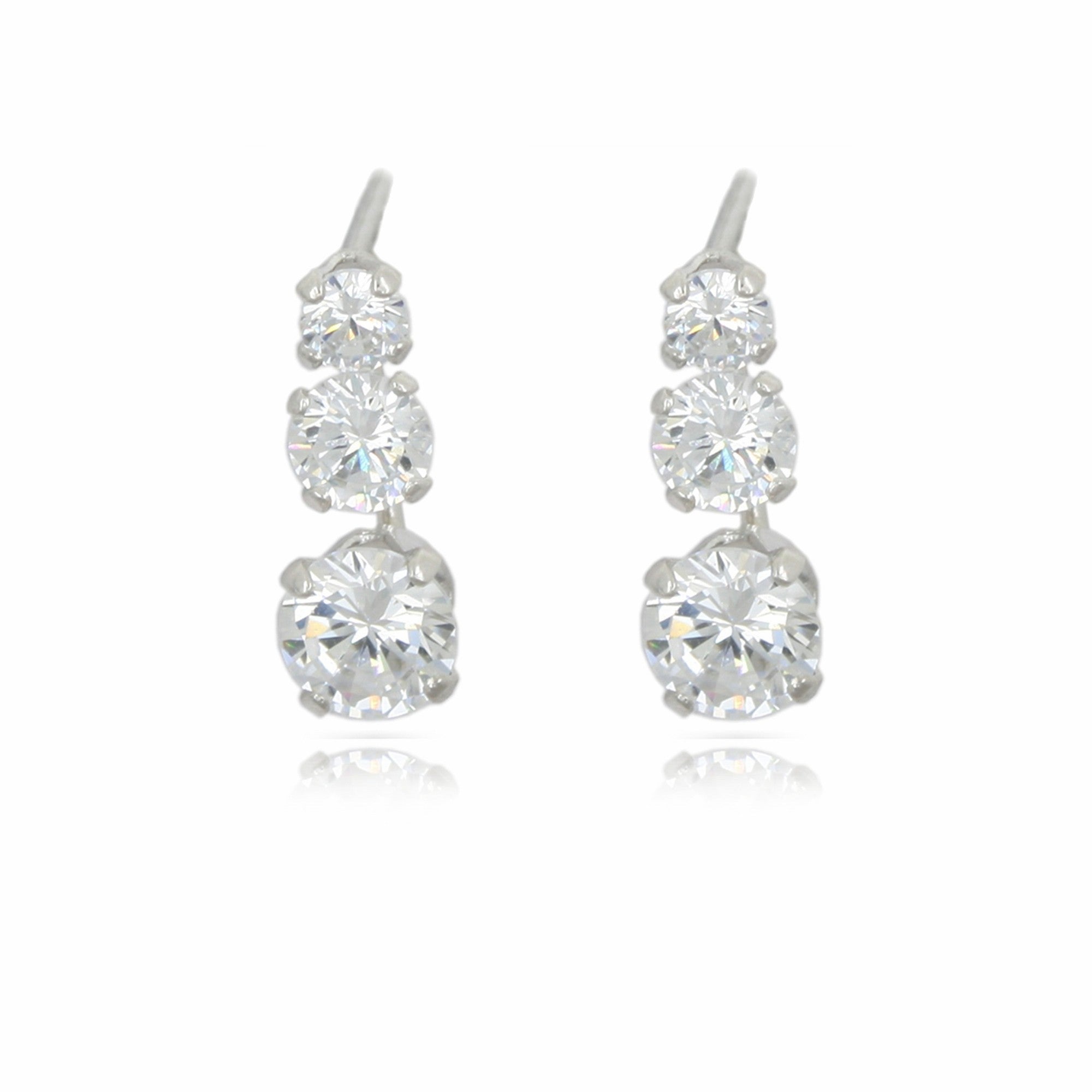 Sterling Silver Cubic Zirconia Trilogy Earrings