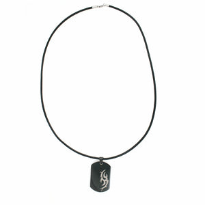 Titanium Tribal Pendant & Black Leather Cord Necklace