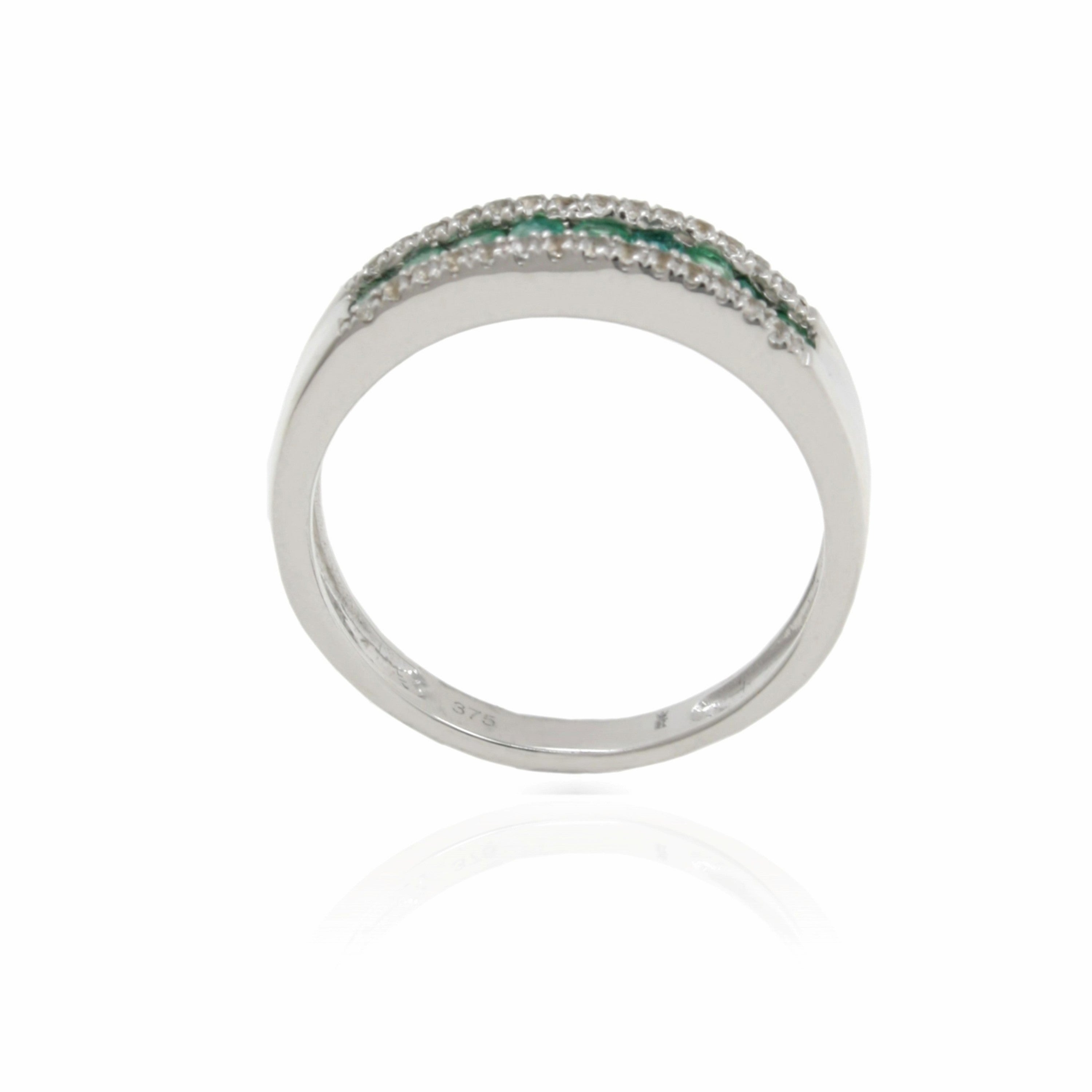 9ct White Gold Topaz & Natural Emerald Ring