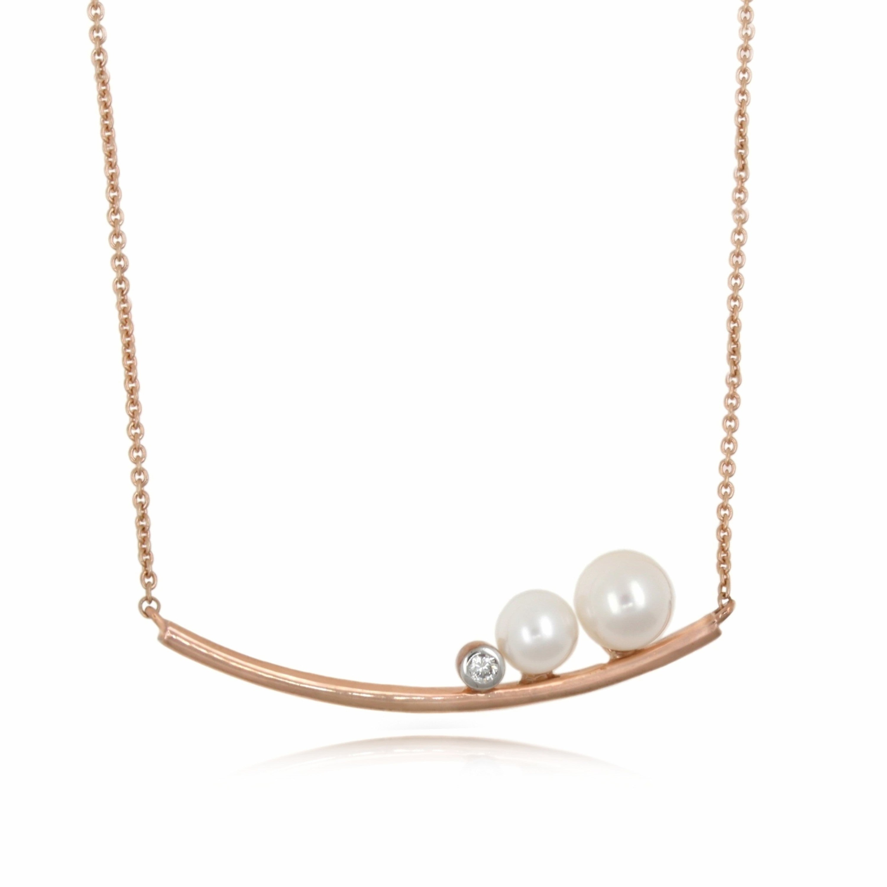 9ct Rose Gold Pearl & Diamond Necklace