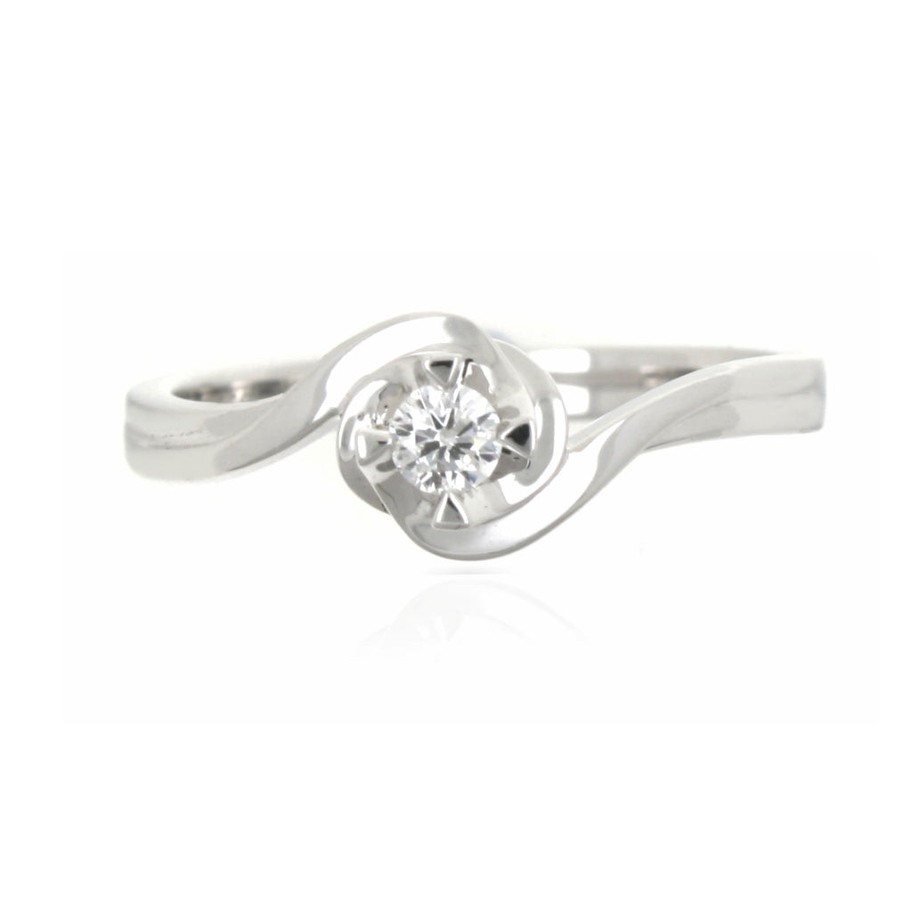18ct White Gold Solitaire Swirl Ring